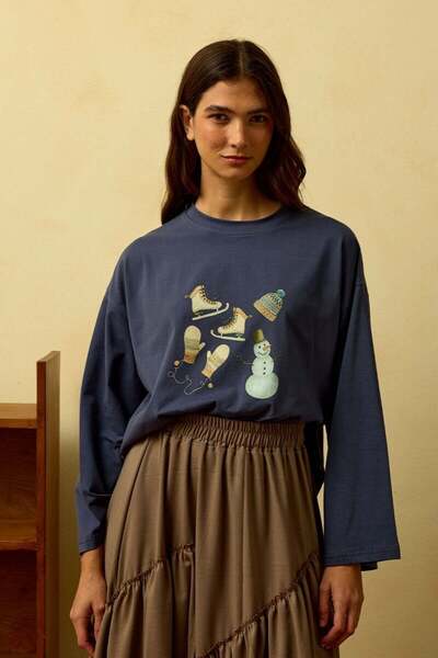 Ceylan Otantik Anthracite Winter Printed Basic Body