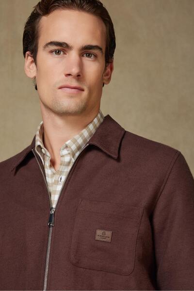 Abbate Monza Flannel Cotton Overshirt Fit Brown Classic Collar Men's Plain Overshirt