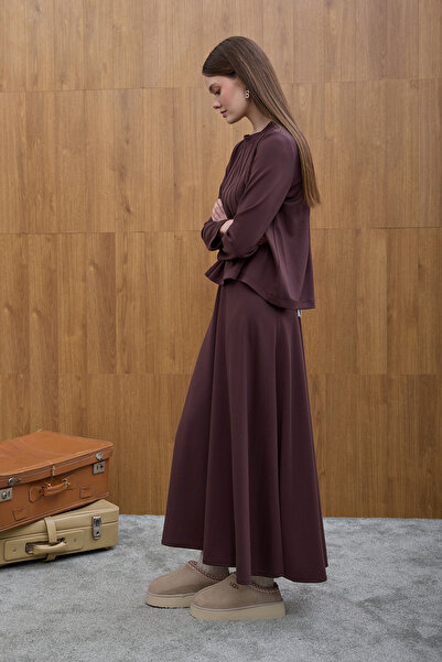 Birgül Bektaş Brown Pleated Detailed Skirt Set