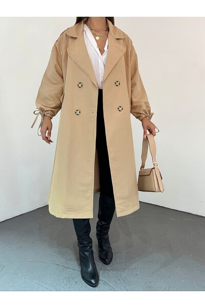 HİJABAYA Kapaklı Cepli Kolu Bağcıklı Trençkot