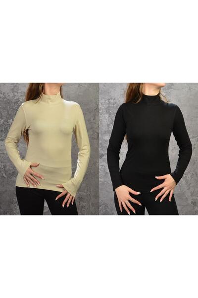 İDOL GİYİM Women's Long Sleeve Turtleneck Viscose Bodysuit Set of 2