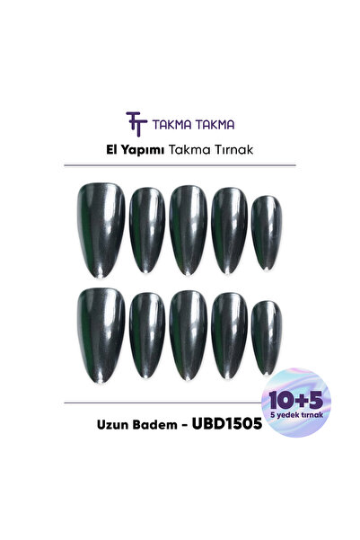 Takma Takma 15'li Siyah Uzun Badem UBD1505 Tekrar Kullanılabilir El Yapımı Pr...