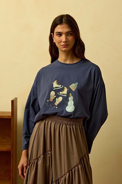 Ceylan Otantik Anthracite Winter Printed Basic Body