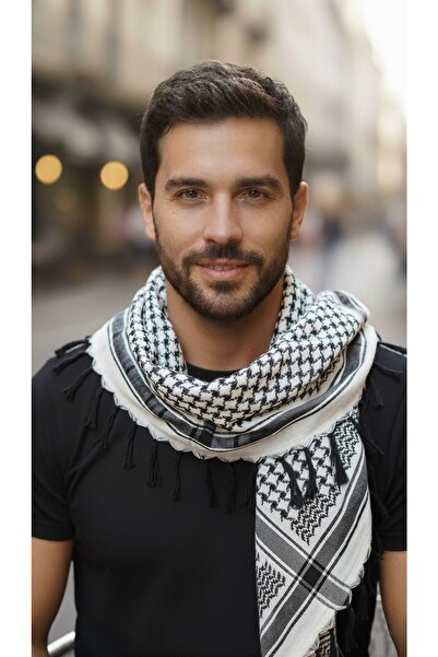Exve Exclusive Black and White Cotton Soft Woven Shawl Scarf Accessory 90 X 90 cm