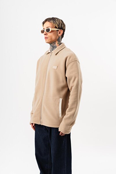 Respire Men's Zip Oversized Fleece Jacket Beige