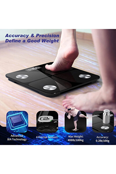 Foryond Bluetooth Body Fat Scale - Personal Body Analysis, 180 kg