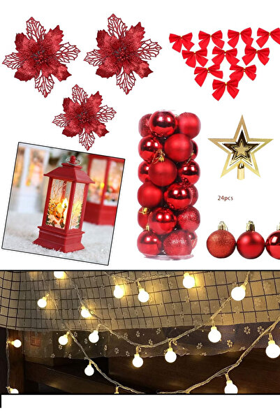 ACLIX Complete Red Gold Christmas Tree Decoration Set 24 Red Ball Bows Star T...