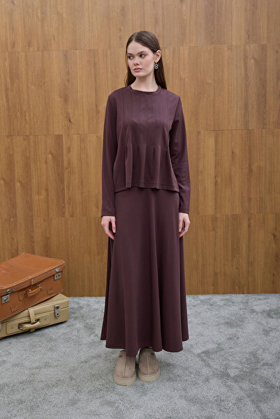 Birgül Bektaş Brown Pleated Detailed Skirt Set