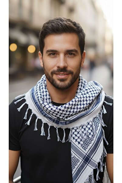 Exve Exclusive Navy Blue White Cotton Soft Woven Shawl Scarf Accessory 90 X 90 cm