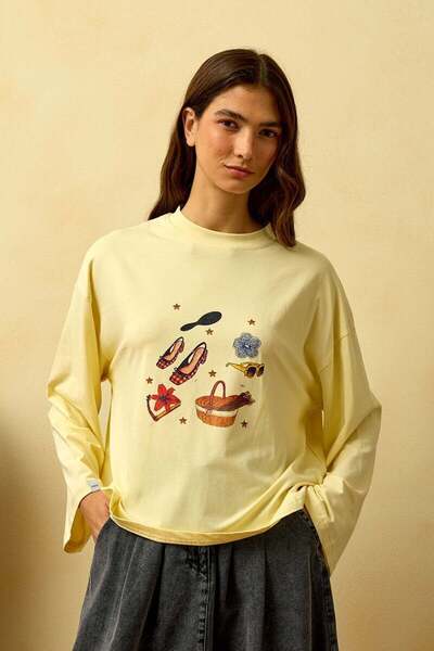 Ceylan Otantik Butter Yellow Basket Printed Basic Body