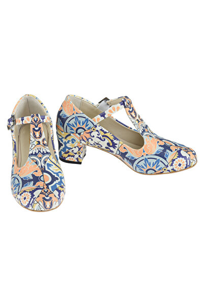 Streetfly Thick Heeled Printed Color Classic Women's Shoes