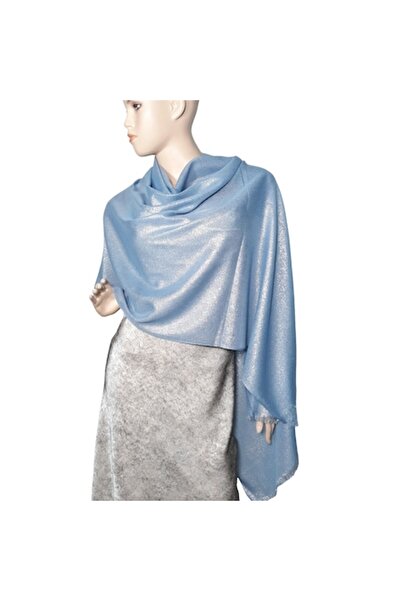 L-line fashion Women's shawl with lurex inserts, pastel blue