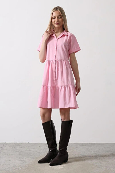 GENCULUS Short Sleeve Button Dress Candy Pink