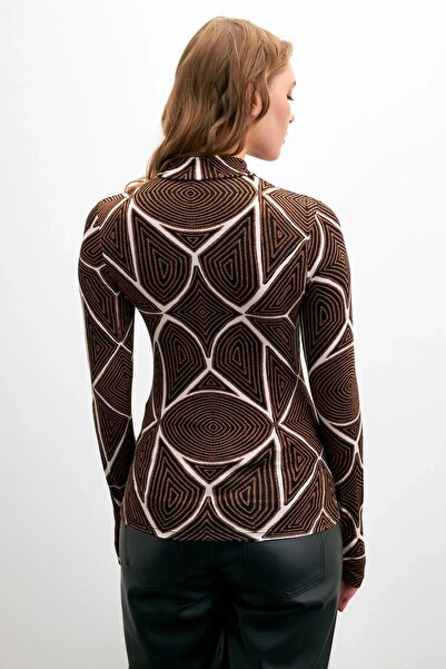 Yefrastore Women's Camel Black Piece Hypnosis Patterned Finger Detailed Body