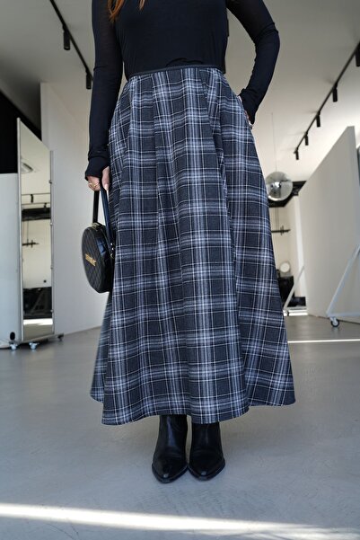 Özge Özgenç Waist Part Piped Plaid Skirt