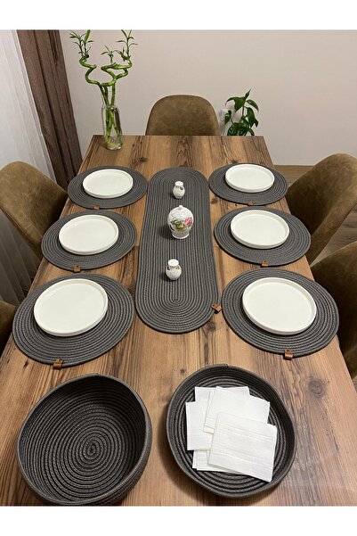 eftlyhome Runner Basket Set, Jute, Wicker, American Service, Cutlery Set, Plate Coaster, Presentation, Bread Basket