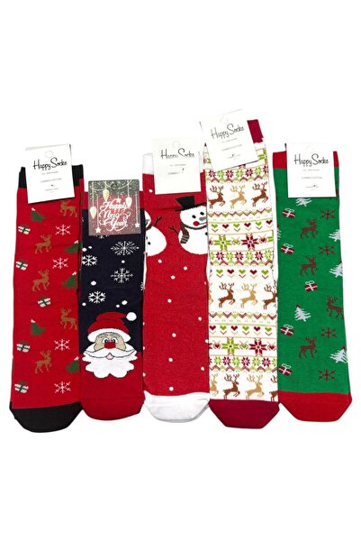 Melkady Aksesuar Melkady 810 - New Year's Themed Patterned Socks Set (5 Pairs)