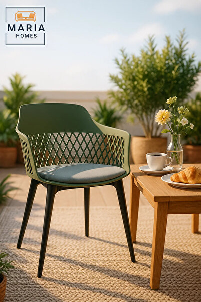 MARIA HOMES كرسي بذراعين بلاستيكي بتصميم عصري داخلي وخارجي مع ظهر ماسي أخضر و...