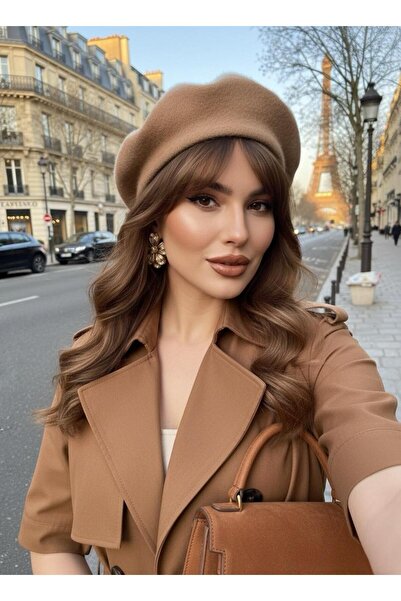 Goldmine Women's Plush Furry French Painter Beret Camel