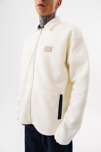 Respire Men's Zip Oversized Fleece Jacket Ecru