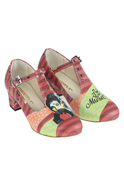 Streetfly Thick Heeled Printed Color Classic Women's Shoes