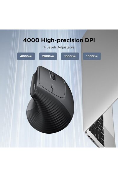 Ugreen Ergonomic Vertical Wireless Mouse, 6 Buttons, 2.4GHz, 1000/1600/2000/4000 DPI, Black