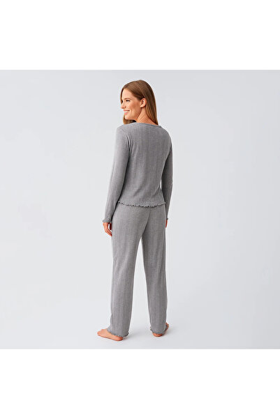 Penelope Perla 100% Cotton Lace-Like Knit Knitted Pajama Set - Gray / XL