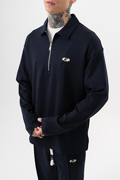 Respire Men's Half Zip Modal Sweatshirt Navy Blue