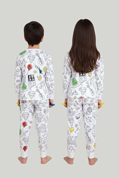 wakawakakidsstore Paintable Patterned Educational Children's Pajama Set (Unisex)