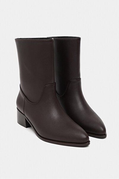 NİŞANTAŞI SHOES Hybrid Brown Matte Pointed Toe Women's Short Heeled Boots