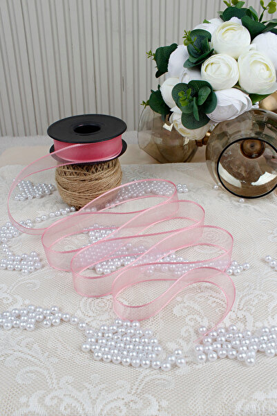 Mortex Pink Chiffon Ribbon 2.5 cm 20 m - Wedding, Engagement, Dowry, Gift, Decoration, Birthday, Party