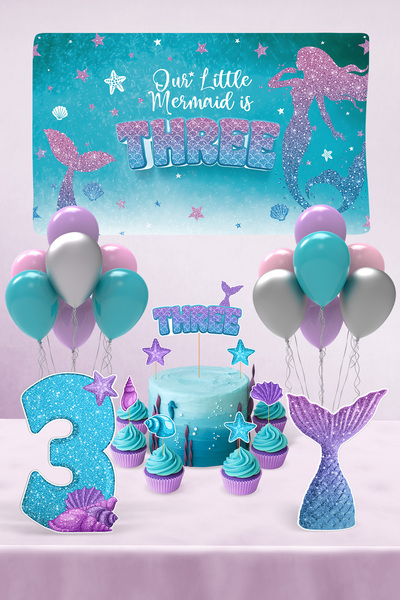 Hey Parti Mermaid Birthday Decoration Party Set - 1 Year Old, 2 Year Old, 3 Year Old, 4 Year Old, 5 Year Old Birthday Concept