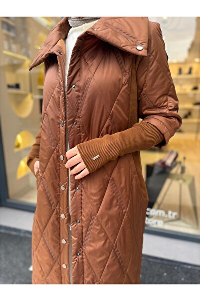 Invee Knitwear Sleeve Detailed Women's Coat Browni