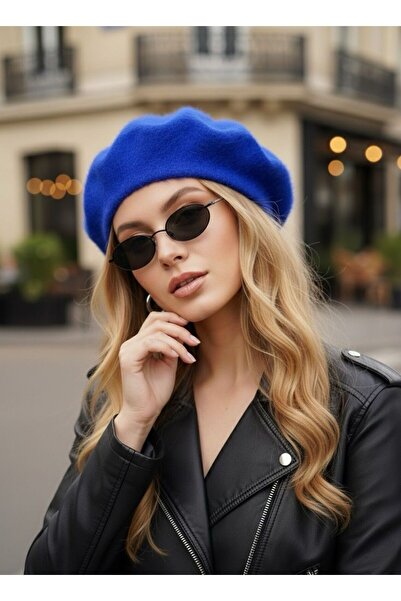 Goldmine Women's Plush Furry French Painter Beret Cobalt Blue