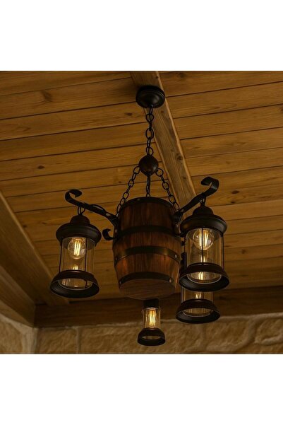 genernic Triple Rustic Lantern-Style Pendant Lamp, Wooden Design – E27 Base