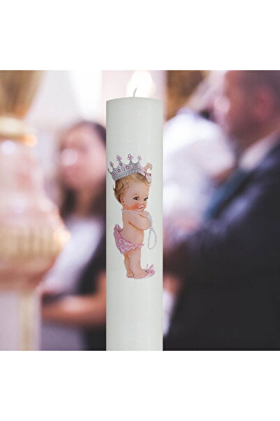 SERVUS COLLECTION Baptism Candle Princess with pink H30cm D5.5cm