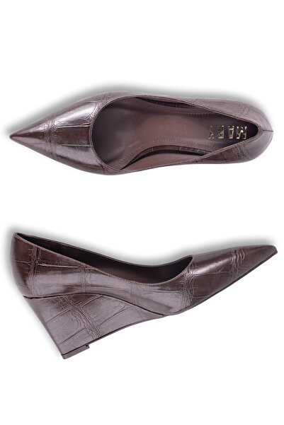 MARY Modern Design Crocodile Patterned Burgundy Wedge Heel Office & Casual Women's Shoes