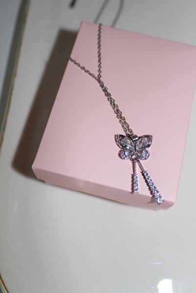 Kudi Silver Color Necklace with Zircon Stone Butterfly Motif