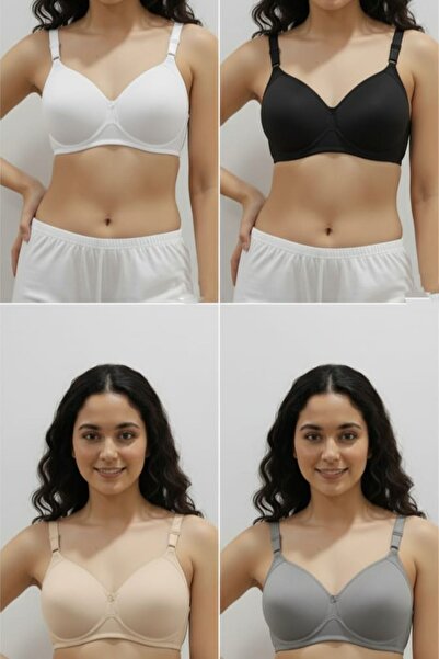 enmodaiçgiyim Black-White-Grey-Skin Color Wireless Non-Padded Sponge Bra Wire-Free T-Shirt Bra - No Trace