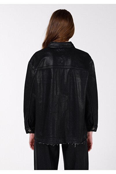 Colin's Oversized Fit Classic Collar Women's Black Long Sleeve Shirt