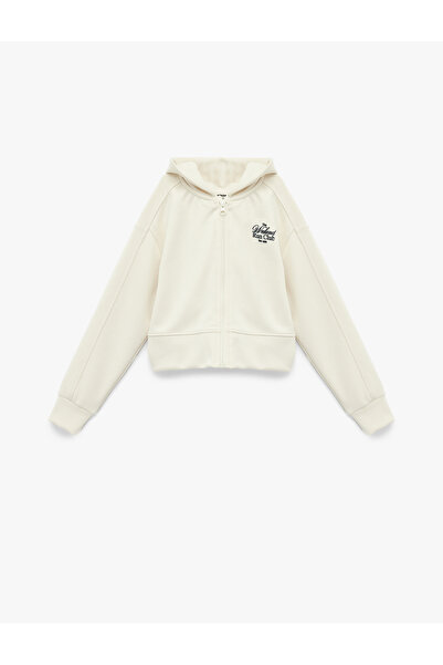 Koton Zippered Hooded Ecru Girls' Sweatshirt 6Wkg10281Ak