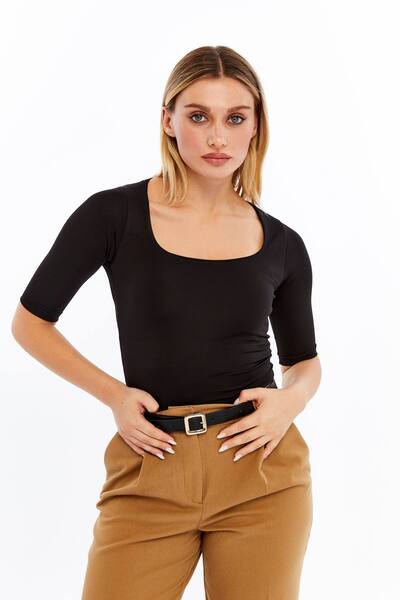 VERANOYA Square Neck Short Sleeve Blouse with Chest Pad Detail White