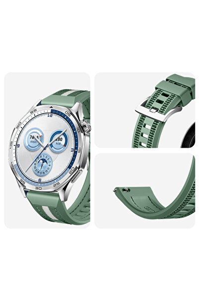 Sneezy Sportstripe Mesh Pattern Metal Buckle Silicone Smart Watch Band Compatible with Huawei Watch Gt5 46mm