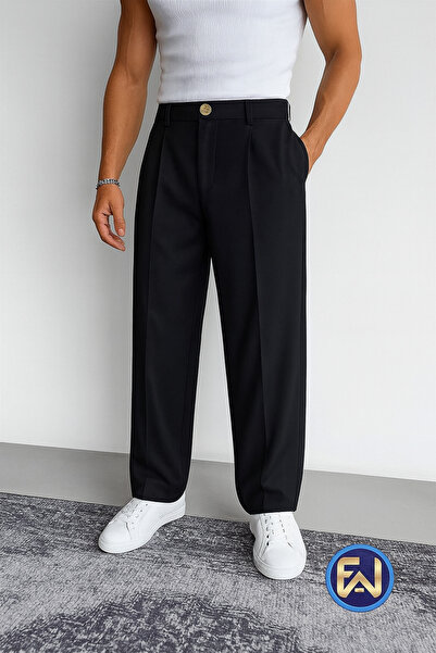 ElitWear Erkek Baggy Rahat Kalıp Pileli Bol Kesim Salaş Pantolon