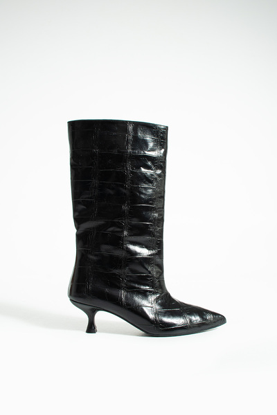 Siena Shoes Cizme de damă Serpo cu toc scurt, crocodil negru