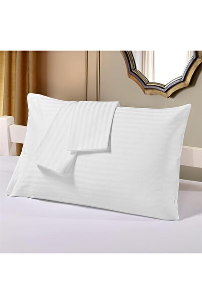 Hotel Linen Klub Deyarco Standard Pillowcase 2Pc Set, 100% Cotton 250TC Sateen Stripe, 50x75 cm, Whi