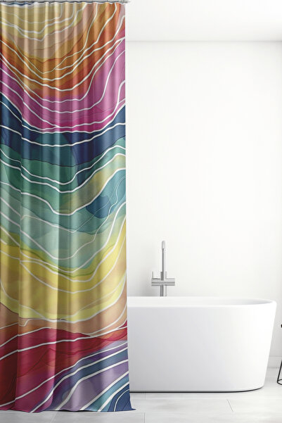 Moud's ستارة حمام، ستارة دش بنمط أمواج ملونة، ستارة حوض استحمام، مع حلقة هدية...