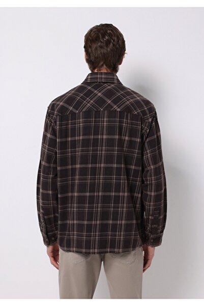 Colin's Comfort Fit Shirt Neck Plaid Men's Brown Long Sleeve Shirt
