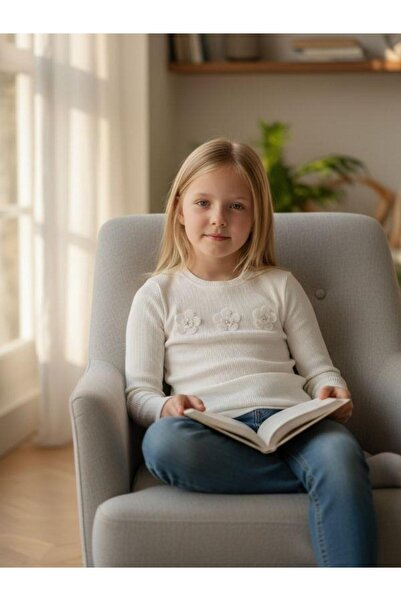 Zekids Girls' Floral Patterned Corded Fabric Long Sleeve T-Shirt