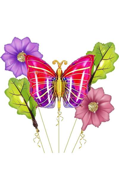 Generic Butterfly Theme Foil Balloons Set for Girls - Pack of 5, Multicolor
